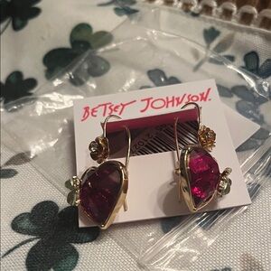 Betsey Johnson Fuchsia Heart Earrings with Gold Accents